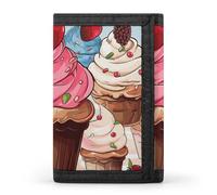 Eekstdbn Portafoglio a tre ante con cupcake e gelato, porta carte e denaro Oganizer sottile elegante mini portamonete con cerniera tasca portamonete per uomini e donne