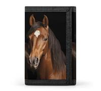 Eekstdbn Portafoglio a tre ante con due cavalli in piedi su sfondo nero, porta carte e denaro Oganizer sottile elegante mini portamonete con cerniera tasca portamonete per uomini e donne