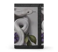 Eekstdbn Portafoglio a tre ante con serpente bianco e fiore, porta carte e denaro Oganizer sottile elegante mini portamonete con cerniera tasca portamonete per uomini e donne