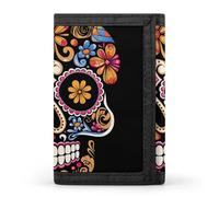 Eekstdbn Portafoglio a tre ante con teschio disegnato a mano, custodie per carte e denaro Oganizer sottile elegante mini portamonete con cerniera tasca portamonete credito per uomini e donne