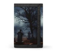 Eekstdbn Portafoglio a tre ante gotico Happy Halloween, porta carte e denaro Oganizer sottile elegante mini portamonete con cerniera tasca portamonete per uomini e donne