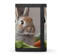 Eekstdbn Rabbit Is Eating Vegetables Portafoglio a tre ante, porta carte e denaro Oganizer sottile elegante mini portamonete con cerniera tasca portamonete per uomini e donne