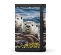 Eekstdbn Sea Otter Family Portafoglio a tre ante, porta carte e denaro Oganizer sottile elegante mini portamonete con cerniera tasca portamonete per uomini e donne