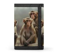 Eekstdbn Sitting Monkey - Portafoglio a tre ante, porta carte di credito e portamonete, sottile ed elegante, con tasca portamonete con cerniera, per uomini e donne