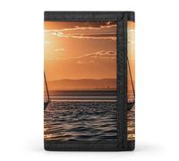 Eekstdbn Sunset Seascape Sailboat Floating Trifold Portafoglio, porta carte e denaro Oganizer sottile elegante mini portamonete con cerniera tasca portamonete credito per uomini e donne
