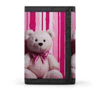 Eekstdbn Teddy Bear Peach Rose Portafoglio a tre ante, porta carte e portamonete, sottile ed elegante, mini portamonete con cerniera, tasca portamonete, per uomini e donne
