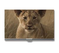 Eekstdbn The Waiting Lion Cub - Custodia per biglietti da visita per donne o uomini, con chiusura a scatto, portatile, porta carte di credito, per riunioni di lavoro