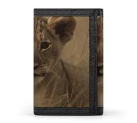 Eekstdbn The Waiting Lion Cub Portafoglio a tre ante, porta carte e denaro Oganizer sottile elegante mini portamonete con cerniera tasca portamonete per uomini e donne