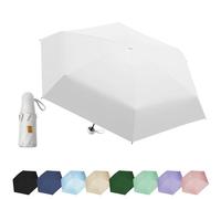 EEPLUYTY Ombrelli Portatile Con 6 Nervature, 6 Stecche Portatile Mini Ombrello Da Tasca, Ombrello Pieghevole Manuale Compatto Comodo e Portatile, Anti-Tempesta Ombrello Piccolo -Bianco Chiaro