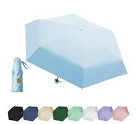 EEPLUYTY Ombrelli Portatile Con 6 Nervature, 6 Stecche Portatile Mini Ombrello Da Tasca, Ombrello Pieghevole Manuale Compatto Comodo e Portatile, Anti-Tempesta Ombrello Piccolo -Azzurro