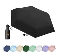 EEPLUYTY Ombrelli Portatile Con 6 Nervature, 6 Stecche Portatile Mini Ombrello Da Tasca, Ombrello Pieghevole Manuale Compatto Comodo e Portatile, Anti-Tempesta Ombrello Piccolo -Nero