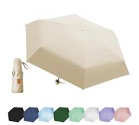EEPLUYTY Ombrelli Portatile Con 6 Nervature, 6 Stecche Portatile Mini Ombrello Da Tasca, Ombrello Pieghevole Manuale Compatto Comodo e Portatile, Anti-Tempesta Ombrello Piccolo -Caldo Bianco Sabbia