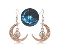 EEQQBZ Glow in The Dark Silver Crescent Moon Orecchini - Glowing Blue Moon Charm - Magical Fantasy Fairy Glowing Orecchini - Glow Jewelry, Metallo, Non pietra preziosa