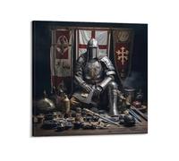 EERS Poster su tela, motivo: crociato templare medievale europeo, vintage, corazzato, poster decorativo da parete su tela, poster decorativo per camera da letto, per camera da letto, 40 x 40 cm