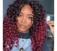 EERYA 7 Pacchetti Gogo Curl Crochet Capelli 12" Rosso Borgogna Breve Ricci Crochet Capelli Per Le Donne Spiaggia Curl Onda D'acqua Girare Profondo Trecce Alzata Intrecciato Sintetico Estensioni Dei