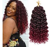 EERYA 7 Pacchetti Gogo Curl Crochet Capelli 14" Rosso Borgogna Breve Ricci Crochet Capelli Per Le Donne Spiaggia Curl Onda D'acqua Girare Profondo Trecce Alzata Intrecciato Sintetico Estensioni Dei