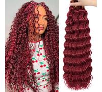 Eerya Capelli lunghi e ricci, 45,7 cm, confezione da 4 pezzi, colore bordeaux, onde oceaniche, per donne di colore con onde profonde, per trecce bohémien (45,7 cm, bug)