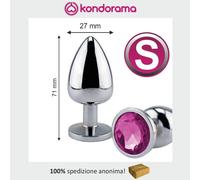 EESH® ANAL PLUG ANALE IN METALLO CROMATO CON GIOIELLO ROSA TG S SADOMASO BDSM FETISH