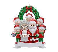 EESLL 3 pezzi personalizzati per la famiglia, Babbo Natale e Mrs.Claus con 5 nipoti, albero di Natale, ornamento per albero di Natale, regalo per nonni