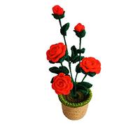 EESLL Fiori di lana lavorati a maglia artificiale,Floccato Rose Flower Bundle,Lana Crochet Rose Flower,Fiori falsi artificiali con vaso per la decorazione della casa della stanza