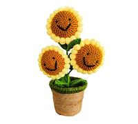 EESLL Fiori di lana lavorati a maglia artificiale,Pacchetto di girasole affollato,Girasoli di fiori all'uncinetto di lana,Fiori falsi artificiali con vasi per la decorazione della casa della stanza
