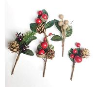 EESLL Mini bastoncini di pino artificiali, 25 pezzi, 10,2 cm, rami di bacche rosse, steli di bacche rosse, bastoncini floreali di Natale, rami di pino artificiali spray per ghirlande, decorazioni