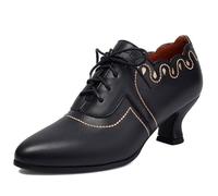 Eestfy Ballerine Oxford Vintage Donna Tacco a Blocco Spesso Allacciatura Brogue Punta a Sottile Scarpe con Tacco a Zoccolino per Ricevimento di Matrimonio e Incontro d'Affari,Nero,34 EU