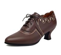 Eestfy Ballerine Oxford Vintage Donna Tacco a Blocco Spesso Allacciatura Brogue Punta a Sottile Scarpe con Tacco a Zoccolino per Ricevimento di Matrimonio e Incontro d'Affari,Marrone,39 EU