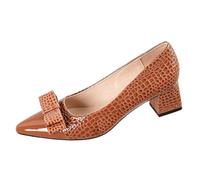 Eestfy Décolleté da Ufficio Donna Scarpe Comode con Tacco A Blocchetto A Punta Accento Fiocco Calzature Business Casual Décolleté Eleganti Slip On per Colloqui E Abbigliamento,Caramel,42 EU
