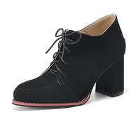 Eestfy Décolleté Donna in Camoscio Marrone Kaki Punta Tonda Tacco Largo Facili da Indossare Stile retrò Classico per Ufficio e Casual,Nero,43 EU