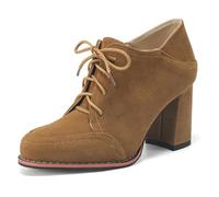 Eestfy Décolleté Donna in Camoscio Marrone Kaki Punta Tonda Tacco Largo Facili da Indossare Stile retrò Classico per Ufficio e Casual,Marrone,34 EU