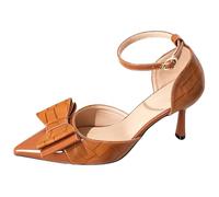 Eestfy Décolleté Eleganti Punta a Punta Tacco a Spillo, Scarpe D'Orsay con Fiocco per Matrimonio e Cerimonia Taglie Forti,Caramel,41 EU