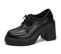 Eestfy Décolleté Eleganti Stringate Donna Punta Rotonda Tacco Grosso Scarpe Oxford Platform per Appuntamenti e Party Moda Quattrostagioni,Matte Black,40 EU