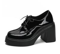 Eestfy Décolleté Eleganti Stringate Donna Punta Rotonda Tacco Grosso Scarpe Oxford Platform per Appuntamenti e Party Moda Quattrostagioni,Glossy Black,40 EU