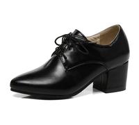 Eestfy Décolleté Oxford Classici da Donna Punta a Punta Tacco Blocco Robusto Pelle PU con Lacci per Lavoro e Tempo Libero Tacco Medio,Nero,38 EU