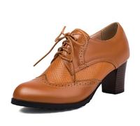 Eestfy Décolleté Oxford Donna Tacco A Blocco Punta Tonda Brogue Lacci