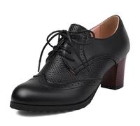 Eestfy Décolleté Oxford Donna Tacco A Blocco Punta Tonda Brogue Lacci