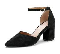 Eestfy Eleganti Scarpe con Tacco a Blocco in Suède Due Toni Punta Aguzza Cinturino Caviglia Scarpe da Sposa Tacchi Eleganti D'Orsay per Ricevimento di Matrimonio e Festa Cocktail,Nero,39 EU