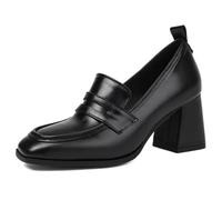 Eestfy Mocassini Donna Tacco Medio Grosso Punta Quadrata Slip-On Scarpe da Lavoro Ufficio Classiche Eleganti Comode Tutto Il Giorno,Nero,44 EU