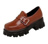 Eestfy Mocassini Platform con Zeppa Donna Fibbia Metallica Punta Tonda Slip On per Riunioni di Lavoro e Divise da Ufficio Ispirazione retrò Fodera Morbida,Marrone,35 EU