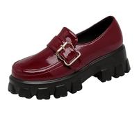 Eestfy Mocassini Platform con Zeppa Donna Fibbia Metallica Punta Tonda Slip On per Riunioni di Lavoro e Divise da Ufficio Ispirazione retrò Fodera Morbida,Burgundy,39 EU