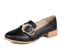 Eestfy Mocassini Slip-On da Donna Tacco Basso Grosso Punta Rotonda Dettaglio Perla Lavoro & Quotidiano Doppio Uso Come Pantofole PU Interno Morbido,Nero,43 EU