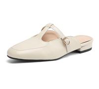 Eestfy Mules Basse di Moda Donna Punta Chiusa Fascia A T Slip On Senza Retro Punta Quadrata Sandali Casual per Stile da Strada E Outfit Quotidiano,off White,35 EU