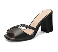 Eestfy Mules Sandali con Tacco Punta Aperta Donna Tacco A Blocco Massiccio Slip On Slides Sandali Eleganti Casual per Viaggio Vacanziero E Outfit da Spiaggia Leggeri,Nero,42 EU