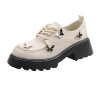 Eestfy Oxford Mocassini con Plateau Donna con Dettaglio Cinturino Incrociato Pelle Microfibra Opaca Punta Tonda Suola a Tasselli Spuntata Scarpe Moda,Apricot Thick,37 EU