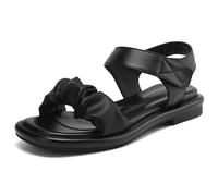Eestfy Sandali Bassi da Spiaggia Donna Casual Romani Punta Aperta Chiusura A Strappo Leggeri Antiscivolo Suola Morbida per Resort E Outfit Estivi,Nero,34 EU