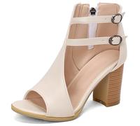 Eestfy Sandali con Tacco A Blocco Punta Aperta Donna Ritagliati Gladiatori Stivaletti alla Caviglia Fibbia Cinturino Tacchi Eleganti per Matrimonio Sera Ed Eventi Estivi,Beige,37 EU