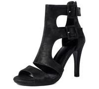 Eestfy Sandali con Tacco Gladiatori di Moda Donna Suède Ritagliati Punta Aperta Fibbia Cinturino Scarpe Eleganti per Stile da Strada E Outfit Estivo Sollevamento Tacco A Cono,Black 9cm,36 EU