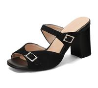 Eestfy Sandali con Tacco Stampa Leopardo Donna Punta Quadrata Mules Slides Suède Punta Aperta Tacco Massiccio Scarpe di Moda per Festa E Stile da Strada Dichiarazione Estiva,Nero,45 EU