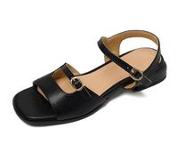 Eestfy Sandali da Passeggio Comodi per Donna Tacco Basso Punta Aperta Fibbia Cinturino Sandali Piatti per Viaggio E Uso Quotidiano Ammortizzati Leggeri Scarpe Estive,Nero,39 EU